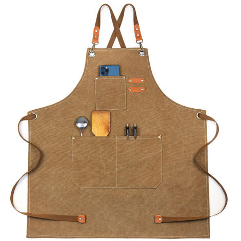 Woodworking Apron Thicken Canvas Waterproof Work Apron for Gardening Coffee Shop Light Tan (1/5)