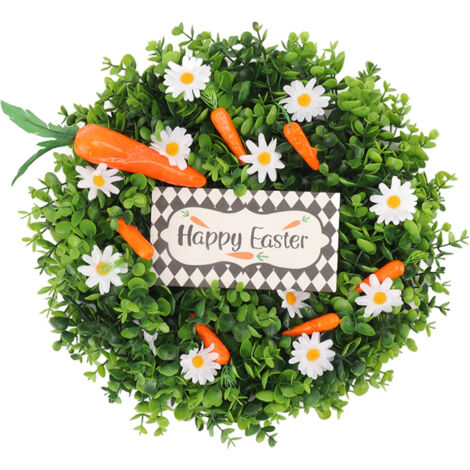 Happy Easter Wreath Lifelike Artificial Carrots Daisies Green Leaves Holiday Wreath Decoration for Front Door Wall (1/5)