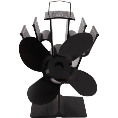 Heat Powered Fireplace Fan 4 Blades Aluminum Alloy Stove Fan High Temperature Proof Black Eco Friendly Energy Saving (1/5)