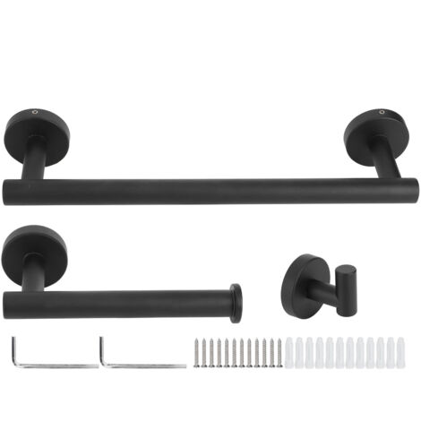 3Pcs/Set Towel Storage Rack Wall Mounted Paper Holder Clothes Hook Bathroom Hardware Kit Black (1/5)
