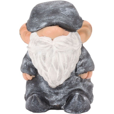 Garden Gnome Resin Structure Stable Bottom Retro Style Gnome Figurine for Patio Porch Decorations Flat Head Gray Black (1/5)