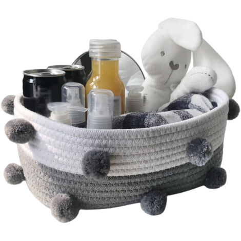 Cotton Rope Knitting With Fur Ball Storage Basket Snacks Keys Sundries Basket (1/5)