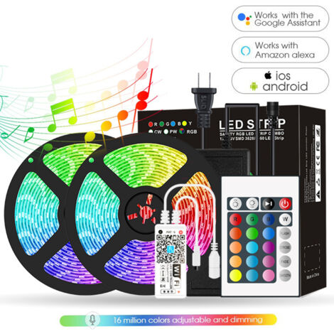 10m RGB LED Strip Lights WiFi Control LED Strips Light Dimmable Colorful Light Sync with Music (1/5)