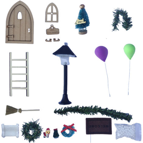 Christmas Miniature Gnome Set Accessories Decorative Gnome Door Attach to Wall Hanging Ornaments Christmas Tree Wreath Wooden Ladder (1/5)