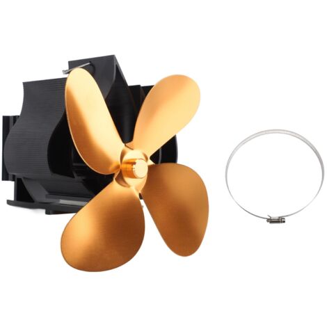 Wall Mounted Fireplace Fan 4 Blade Heat Powered Wood Stove Fan for Wood Log Burner Fireplace Gold (1/5)