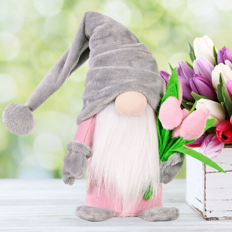 Mothers Day Gnome Faceless Doll Plush Elf Dwarf Doll Craft Ornament Gift with Tulip Bouquet for Mother Home (1/5)