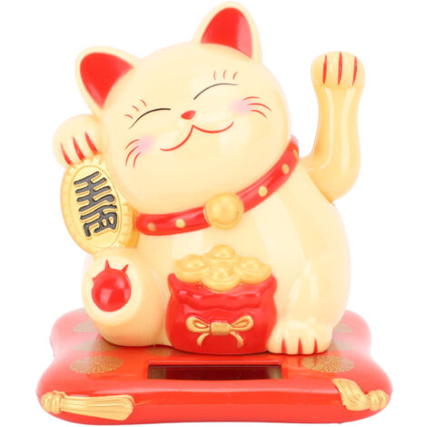 3.5in Lucky Fortune Cat Solar Powered Waving Lucky Cat Display Decoration for Desktop Home Entrance Car Yellow Cat (1/5)