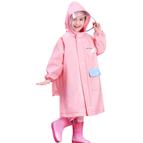 Kids Rain Ponchos with School Bag Cover Reusable Snap Button Kids Rain Jacket Raincoat for Outdoor S