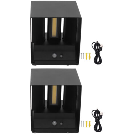 2 Set 6W LED Wall Lamp Magnetic Base Motion Sensing Square Warm White Lighting Up and Down Wall Sconce for Indoor Corridor Black (1/5)