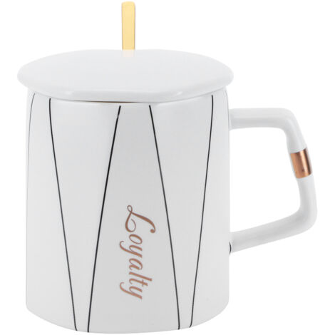 Originality Mug Octagonal Office Coffee Cup Ceramic Mug with Spoon Lid Couple Gift for FriendsType A (1/5)