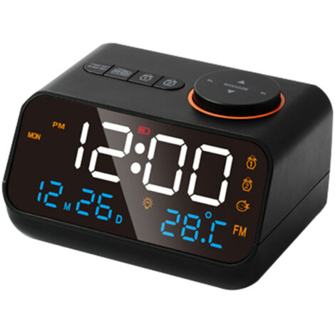 Alarm Clock Radio Multifunctional LED Music Timing Rechargeable FM Radio Alarm Clock for Home Black (1/5)