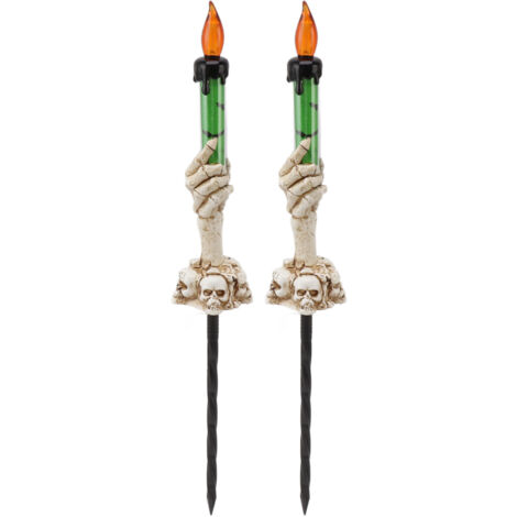 2 PCS Halloween Candle Light Stakes Warm Light 120mah Plastic Skeleton Ghost Hand Candle Light for Halloween Green (1/5)