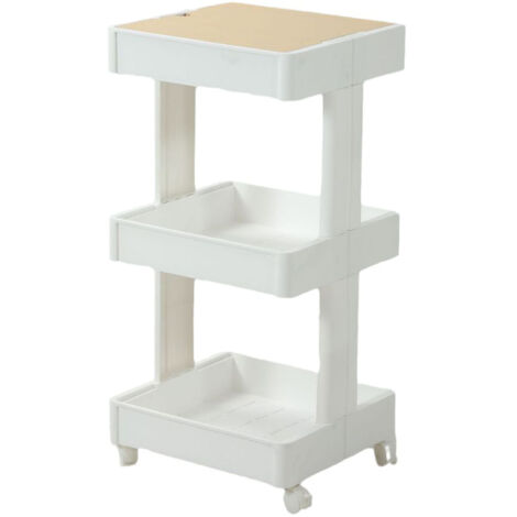 Rooling Cart 3 Tier Rolling Shelves Adjustable Lockable Casters Versatile Mobile Organizer with Lid for Bedroom Bathroom (1/5)