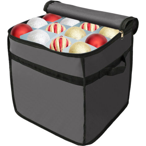 Christmas Balls Storage Box Organizer 600D Nylon PP 64 Cell with removable partition LED Lights Gray 32x32x32cm (1/5)