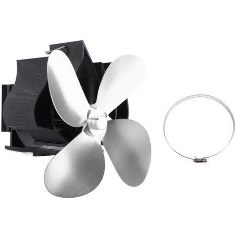 Wall Mounted Fireplace Fan 4 Blade Heat Powered Wood Stove Fan for Wood Log Burner Fireplace Silver (1/5)