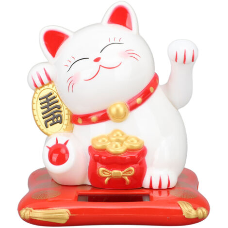 3.5in Lucky Fortune Cat Solar Powered Waving Lucky Cat Display Decoration for Desktop Home Entrance Car White Cat (1/5)