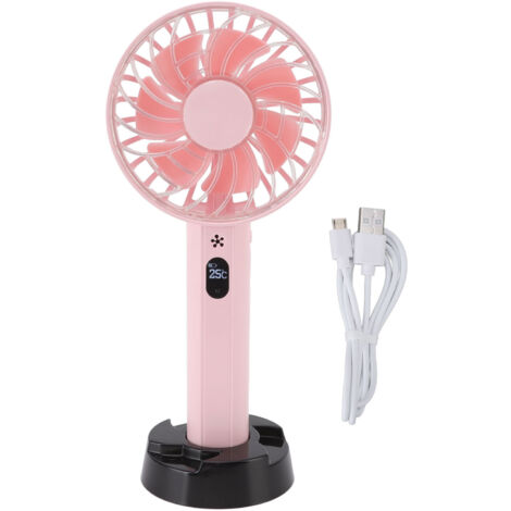Handheld Mini Fan Strong Wind USB Charging Large Fan Blade Design Handheld Portable Fan with Base for Travel Home Pink (1/5)