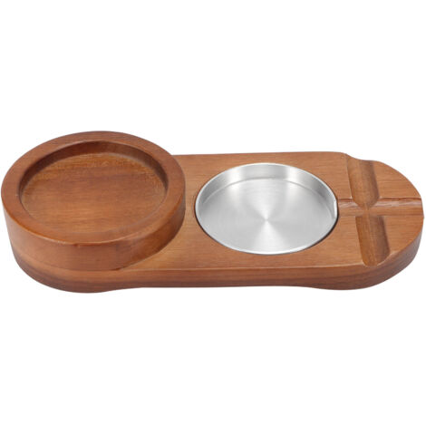 Rustic Wood Whiskey Glass Cup Tray Cigar Tray Slot Home Office DecorationOval with Ashtray (1/5)