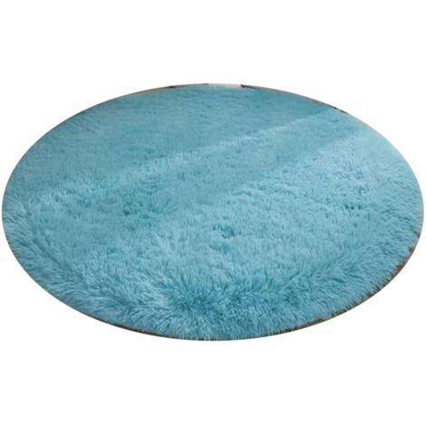 Floor Carpet Polyester Fiber Round Nordic Style Long Plush Soft Shaggy Rug for Home Bedroom Blue (1/5)