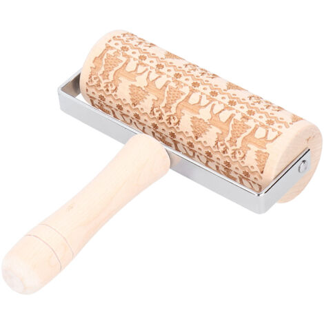Christmas Rolling Pin Wooden Christmas Engraved Embossing Rolling Pin Dough Stick Baking ToolElk (1/5)
