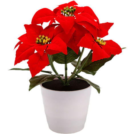 Artificial Potted Plant Christmas Flower Plants Simulation Poinsettia Table Lamp Christmas Holiday Decorative Lights (1/5)