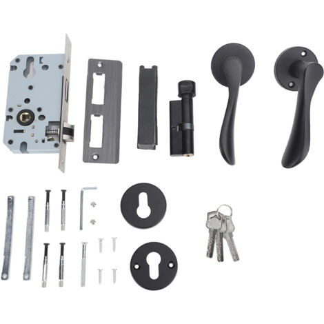 Door Interior Lever Black Passage Handle with Lock Easy Install Iron Aluminium Door Handle for Bedroom Bathroom Closet (1/5)