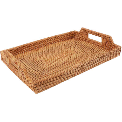 Wicker Serving Tray Hand Woven Rattan Rectangular Serving Tray with Handles for Breakfast Drinks Snack Dining Coffee Table (1/5)