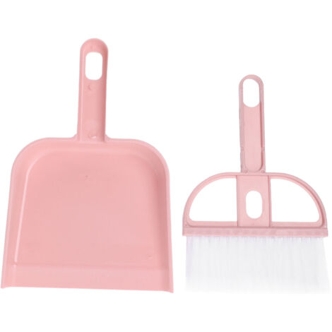 2PCS Set Small Broom and Dustpan Set Multifunctional Plastic Mini Hand Broom Dustpan for Desktop Pink (1/5)