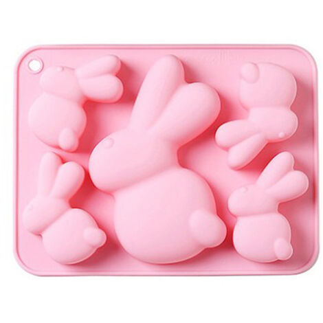 Easter Mould 3D Silicone Rabbit Design Mold 5 Hole Temperature Resistant for Making Chocolate Jelly Cakes Food Easter Dessert Mold (1/5)
