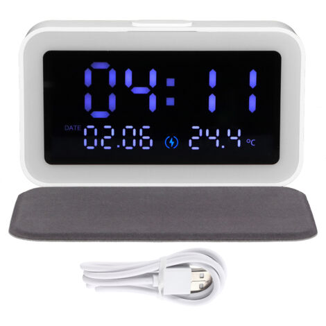 LED Night Lamp Alarm Clock with 15W Wireless Charger Thermometer for Home Bedroom (1/5)