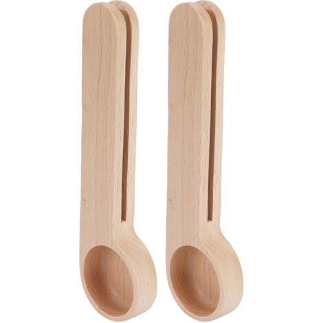 2PCS 2in 1 Wood Coffee Clip Scoop Food Snack Sealing Clip Tea Coffee Bean Measuring Spoon (1/5)