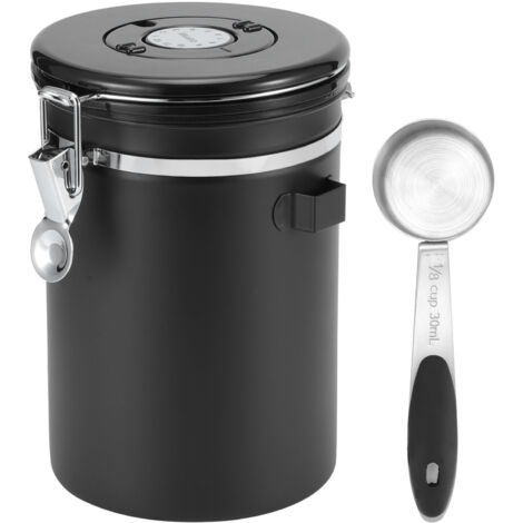 1.8L 304 Stainless Steel Sealing Can Airtight Storage Container with Spoon for Coffee Beans Tea Dried FruitBlack Jar (1/5)