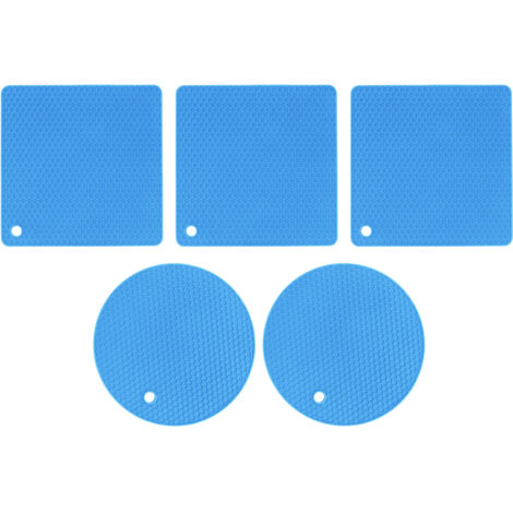 5 PCS 2 Round 3 Square Silicone Honeycomb Mat Multipurpose Hot Pads for Hot Dishes Tables Blue (1/5)