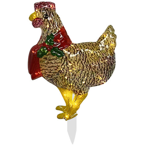 Light up Chicken Ornaments with Scarf Chicken Sculpture Outdoor Rooster Animal Garden Stakes Christmas Gifts for Garden Lovers (1/5)