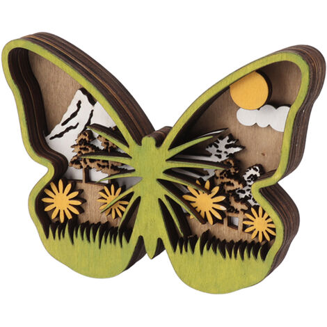 Forest Wooden Handicraft Hollow Butterfly 3D Woodcarving Ornament Home Decorations for Easter Christmas New Year Gift (1/5)