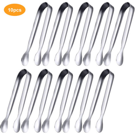10PCS Stainless Steel Sugar Tongs Set Ice Cube Pliers Mini Serving Tongs (1/5)
