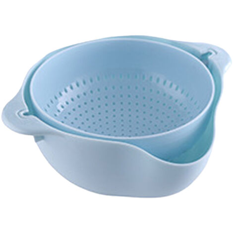 Vegetable Washing Basket Rotating Double Layers Fruit Washing Drying Basket for Household Kitchen Blue (1/5)