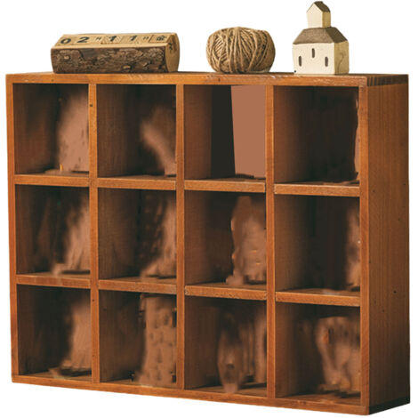 Wall Mounted Figures Display Shelves Rack Retro Wooden Figures Display Case for Home Bedroom 12 Grids (1/5)