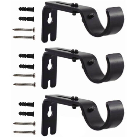 3PCS Adjustable Curtain Rod Wall Bracket Hooks Iron Single Rod Bracket Holder for Wall Mounted Curtain Black (1/5)