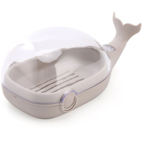 Soap Box Double Layer Cute Cartoon Whale Shape Waterproof Drainage Soap Container with Flip Lid for Bathroom Grey (1/5)