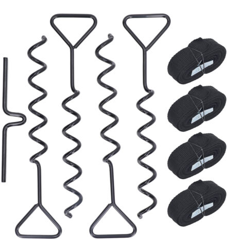 Ground Anchors Multifunctional Steel Stakes Anchor Kit for Trampoline Shed Swing Tent Black (1/5)