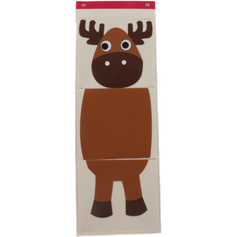 Wall Mounted Storage Bag 3 Layers Closet Crib Cartoon Felt Animal Type Over Door Hanging Storage Bag Elk 100.6x35cm (1/5)