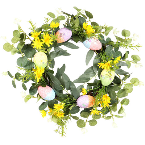 Wreath with Easter Egg Decoration Artificial Wreath with Green Leaves Simulation Flowers for Front Door Easter (1/5)