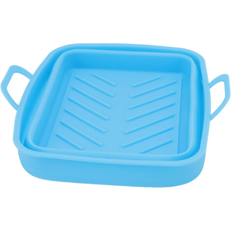 2Pcs Fryer Liner Heat Resistant Silicone Groove Design Easy to Clean Fryer Pot with Handle Blue (1/5)
