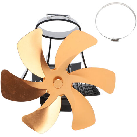 6 Blade Magnet Wall Mount Heat Powered Stove Fan Pipe Fireplace Fan Magnetic Installation for Wood Log Burners Gold
