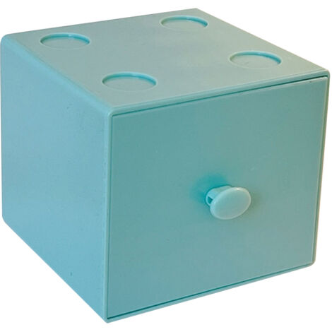 Desktop Storage Box Plastic Stackable Square Desk Organizer with Drawer for Home Paper Clips Office Supply Accessory Blue (1/5)