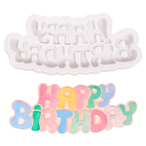 Happy Birthday Cake Mold Silicone Letter Mold Baking Tool for DIY Chocolate Candies Biscuits Puddings (1/5)