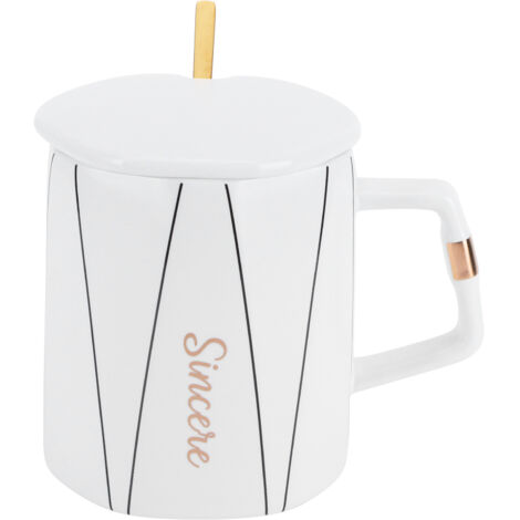 Originality Mug Octagonal Office Coffee Cup Ceramic Mug with Spoon Lid Couple Gift for FriendsType B (1/5)