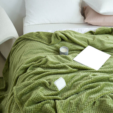 Cooling Blanket Milk Fleece Lattice Jacquard Blanket Summer Cold Single Nap Blanket for Sofa Bed Office Green 150x200cm