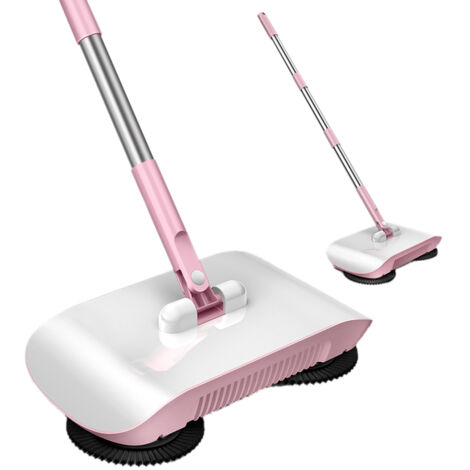 2 in 1 Vacuum Broom High Efficiency Powerful Manual Vacuum Cleaner Hand Push Sweeper Mop Cleaning Machine Pink with Cloth (1/5)